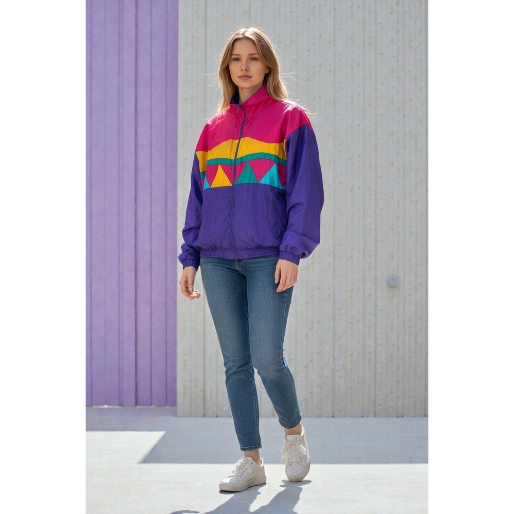 Vintage Totes Windbreaker Jacket XL Colorblock Geometric Pink Purple Retro 90s